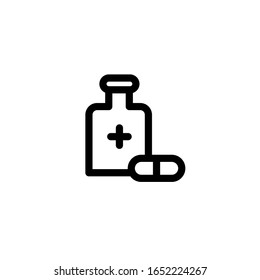 Vector illustration, bottle and capsule 
 icon. Line design template