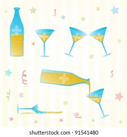 Vector illustration of bottle, champagne and glasses