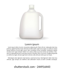 Vector illustration of bottle for cleaning product. White blank plastic bottle for detergent or some other cleaning product. Isolated vector illustration on white background with text.