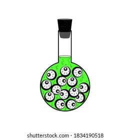 Vector illustration of a bottle with eyes. Halloween element. For stickers.