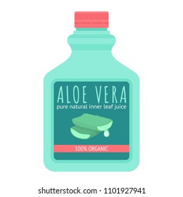 Vector illustration of a bottle of fresh Aloe Vera juice. Isolated on white