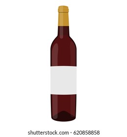 Vector illustration of bottle full with red wine with blank label. Bottle of alcohol icon