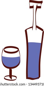 Vector illustration of a bottle and a glass