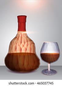 Vector illustration of the bottle and glass with drink. Art for web and print design appealing for alcohol. 