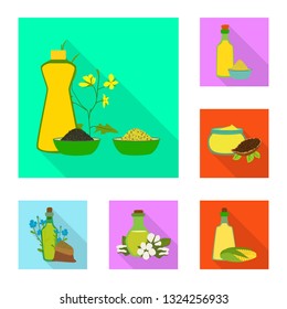 Vector illustration of bottle and glass  icon. Set of bottle and agriculture stock symbol for web.