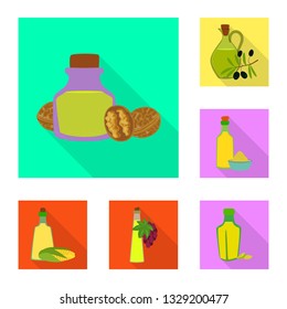 Vector illustration of bottle and glass  sign. Collection of bottle and agriculture stock symbol for web.