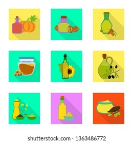Vector illustration of bottle and glass  sign. Set of bottle and agriculture stock symbol for web.