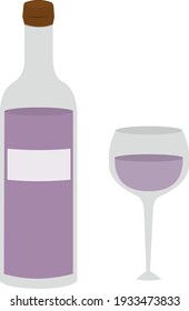 Vector illustration of a bottle and a glass of wine