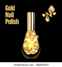 Vector Illustration Of Bottle With Gold Nail Polish