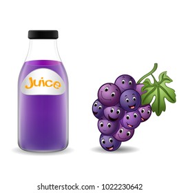 vector illustration of Bottle of grape juice with cute grape cartoon