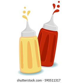 Vector Illustration of Bottle of Ketchup and Mustard