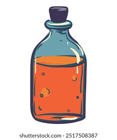 Vector illustration of a bottle with a love potion. Magic vials with green potion and eyes for witchcraft, cartoon elixir, poison and antidote. Flat style.