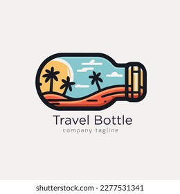 vector illustration bottle message beach travel logo. summer vacation logo. vector illustration