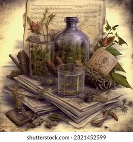 vector illustration bottle with old herb potion eps.10
