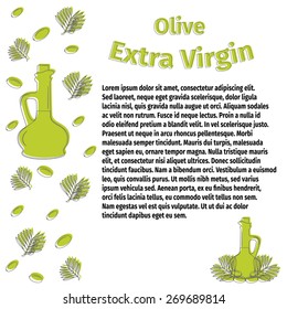Vector illustration. Bottle of olive oil and a branch with green olives. For advertising, design and other uses elements