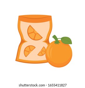 Vector illustration of a bottle with pectin and an orange. Food additive on a white background.