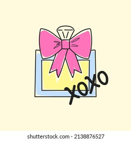 ILUSTRACIÓN VECTORIAL DE UNA BOTELLA DE PERFUME CON UNA IMPRESIÓN DE BOW Y SLOGAN