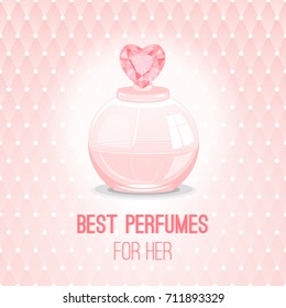Vector illustration of bottle perfume decorated with crystal heart.
