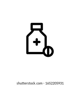Vector illustration, bottle and pill 
 icon. Line design template