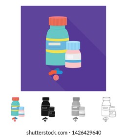 Vector illustration of bottle and pill logo. Set of bottle and medical stock symbol for web.