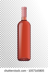 Vector illustration of a bottle of pink wine in photorealistic style. A realistic object on a transparent background. 3D Realism.