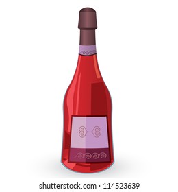 Vector illustration of bottle with pink wine isolated on white background