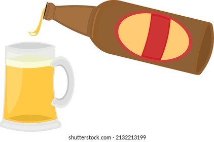 Vector illustration of bottle pouring beer into a mug