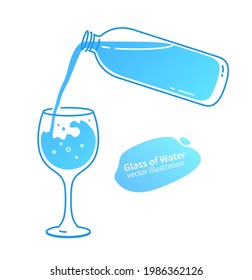 Vector illustration of bottle pouring down water in glass.