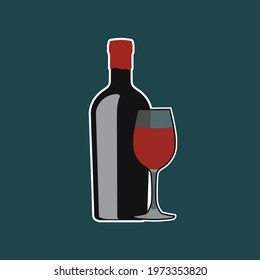 Vector illustration of a bottle of red wine and a glass