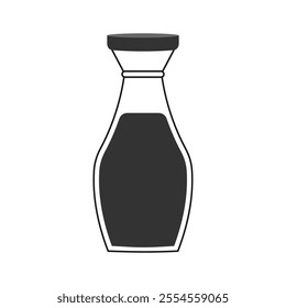 Vector illustration of a bottle with soy sauce. Asian food. Icons of dishes.