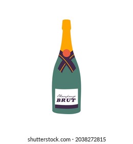 Vector illustration bottle of sparkling wine isolated on white background.