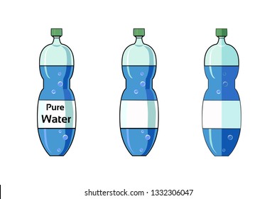  Vector illustration. Bottle water with text, with empty label, in style flat vector.Editable for design