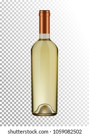 Vector illustration of a bottle of white wine in photorealistic style. A realistic object on a transparent background. 3D Realism.