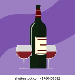 vector illustration with bottle of wine and glasses