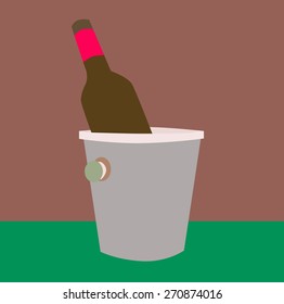 Vector illustration bottle of wine in ice bucket