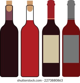 Vector illustration of a bottle of wine. Bottle with label. Flat vector illustration isolated on white background