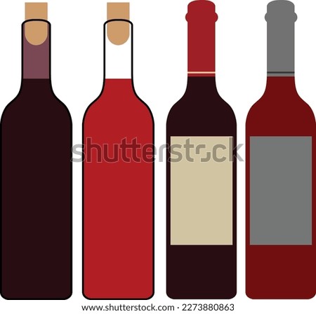 Vector illustration of a bottle of wine. Bottle with label. Flat vector illustration isolated on white background