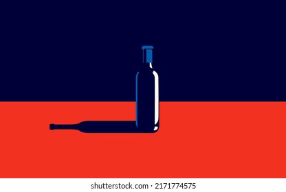 Vector illustration of a bottle of wine in trendy colors in a minimal style.