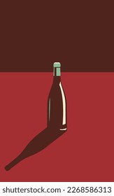Vector illustration of a bottle of wine in trendy colors in a minimal style.