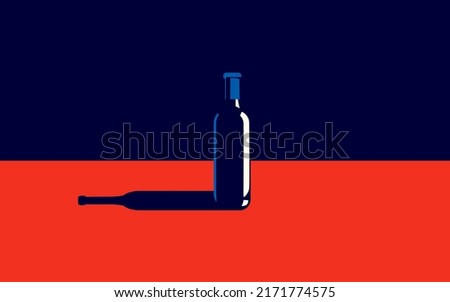 Vector illustration of a bottle of wine in trendy colors in a minimal style.
