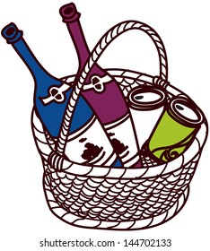 Vector illustration of bottles in a basket