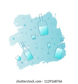 Vector illustration of bottles and glasses of alcoholic drinks isolated on white background. Alcohol drinks banner and logo design.