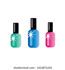 Vector illustration. Bottles with nail polish. Red, blue, green colors.