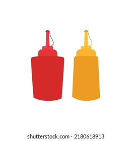 vector illustration with bottles of spice isolated on white background, set with ketchup and mustard in flat style