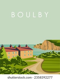 Vector illustration Boulby. Design for poster, banner, postcard. Vertical poster. Travel, tourism.