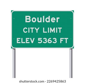 Vector illustration of the Boulder (Colorado) City Limit green road sign on metallic poles