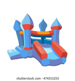 Vector illustration of bouncy castle on playground. inflatable games for childrens. Picture in modern flat style isolate on white background