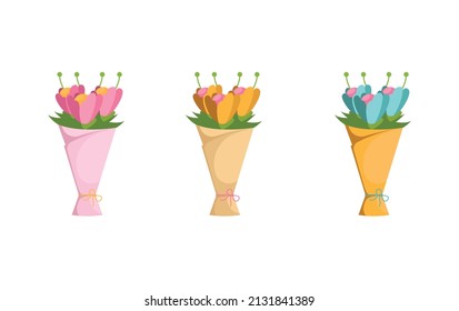 Vector illustration of bouqet of flowers. Rose, Romance, Object.