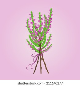 Vector illustration with a bouquet of blooming heather