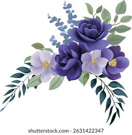 vector illustration bouquet of blue flowers isolated on transparent background, Ideal for spring designs, wedding invitations, textile patterns, and nature-themed artworks.